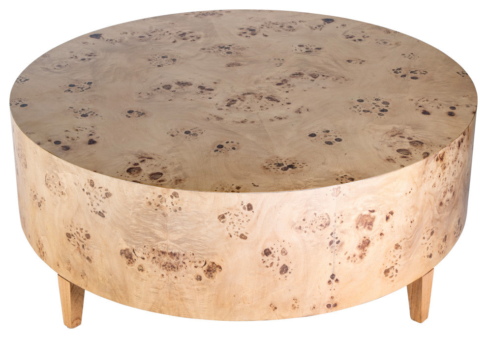 Billie Round Burl Coffee Table, Light Burl
