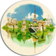 Paris Panoramic View, Cityscape Watercolor Round Metal Wall Art, 36"