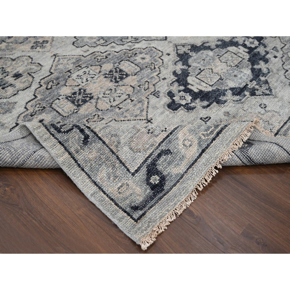 Silver Gray Anatolian Design Soft Wool Hand Knotted Oversized Rug, 11'9"x14'8"