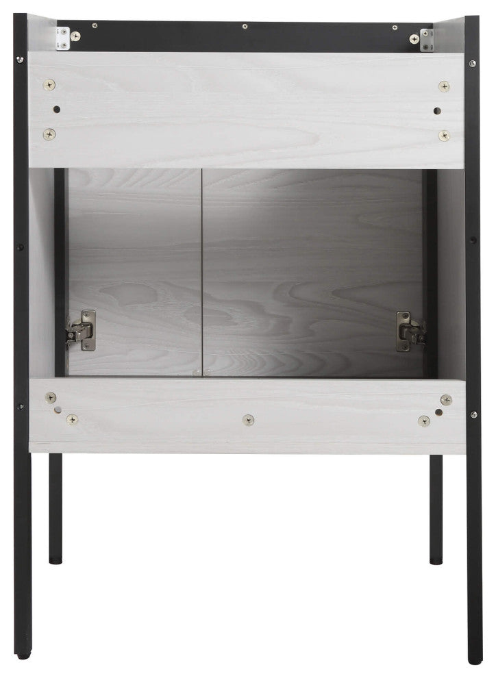 Oakville Bath Vanity, Ceramic Sink, Mild Grey Oak, 24 Inch, Black Hardware