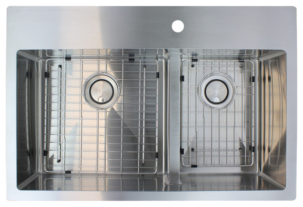 Transolid Diamond Stainless Steel 33-in Dual Mount Kitchen Sink, Stainless