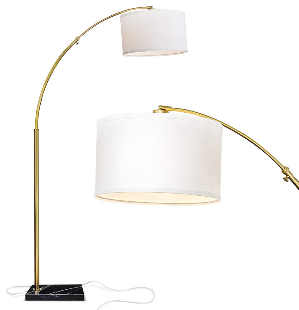 Brightech Logan - Contemporary Arc Floor Lamp w. Marble Base, Antique Brass