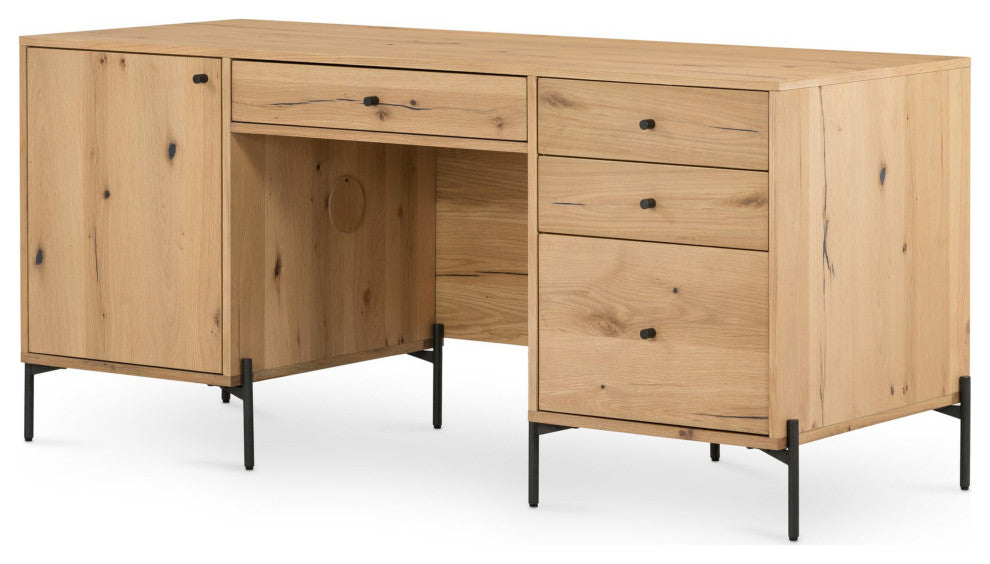 Eaton Executive Desk Light Oak Resin, Dark Gunmetal