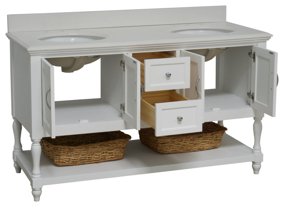 Beverly 60" Bath Vanity, White, Quartz, Double Vanity
