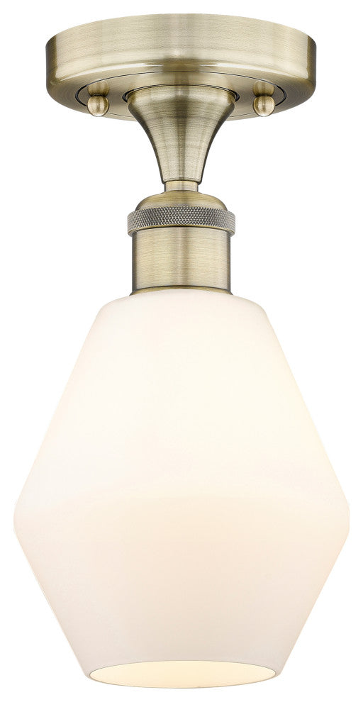 Cindyrella-1 Light 6" Semi-Flush Mount-Antique Brass, Cased Matte White Shade