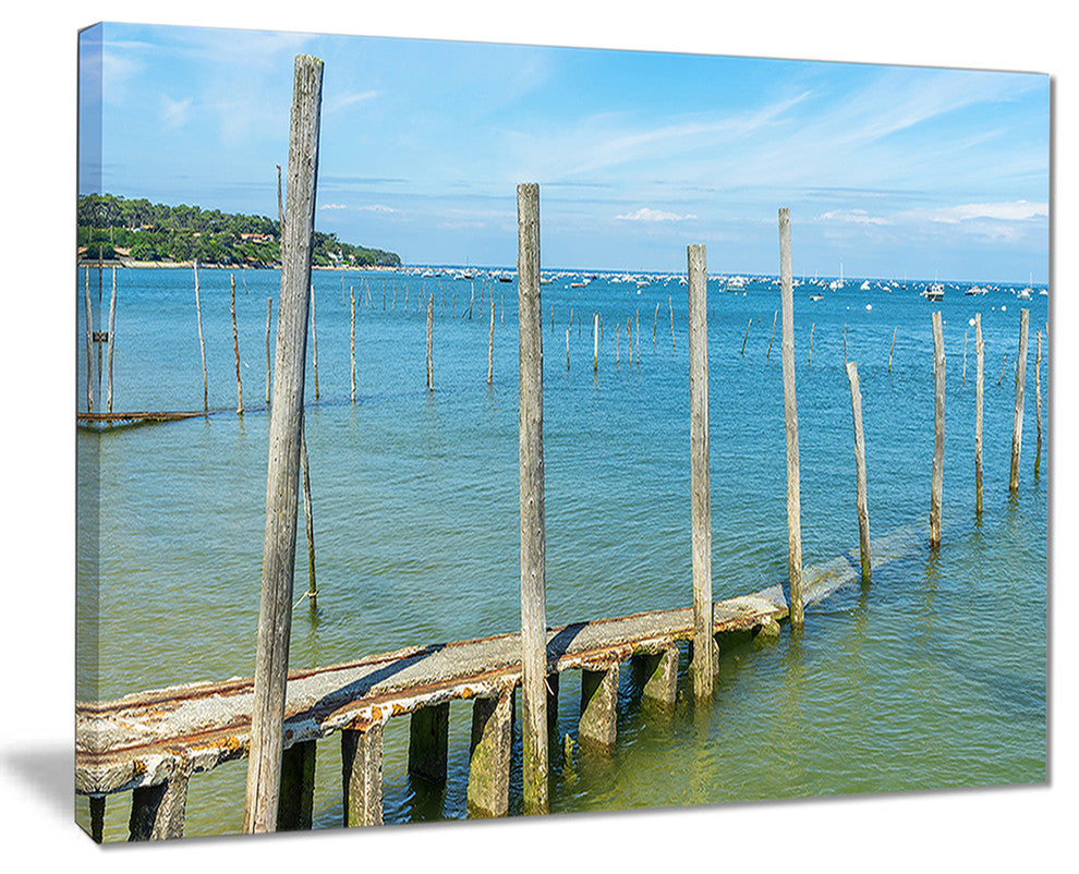 "Wooden Piers by Blue Sea" Canvas Print