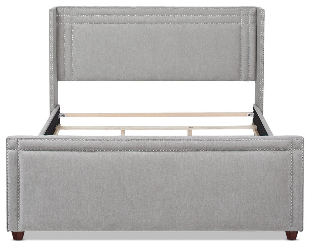 Elle Wingback Upholstered Panel Bed, Silver Gray Polyester, King