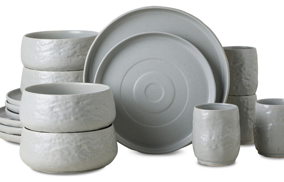 Stone by Mercer Project SHOSAI Stoneware 16 Piece Dinnerware Set, Grey