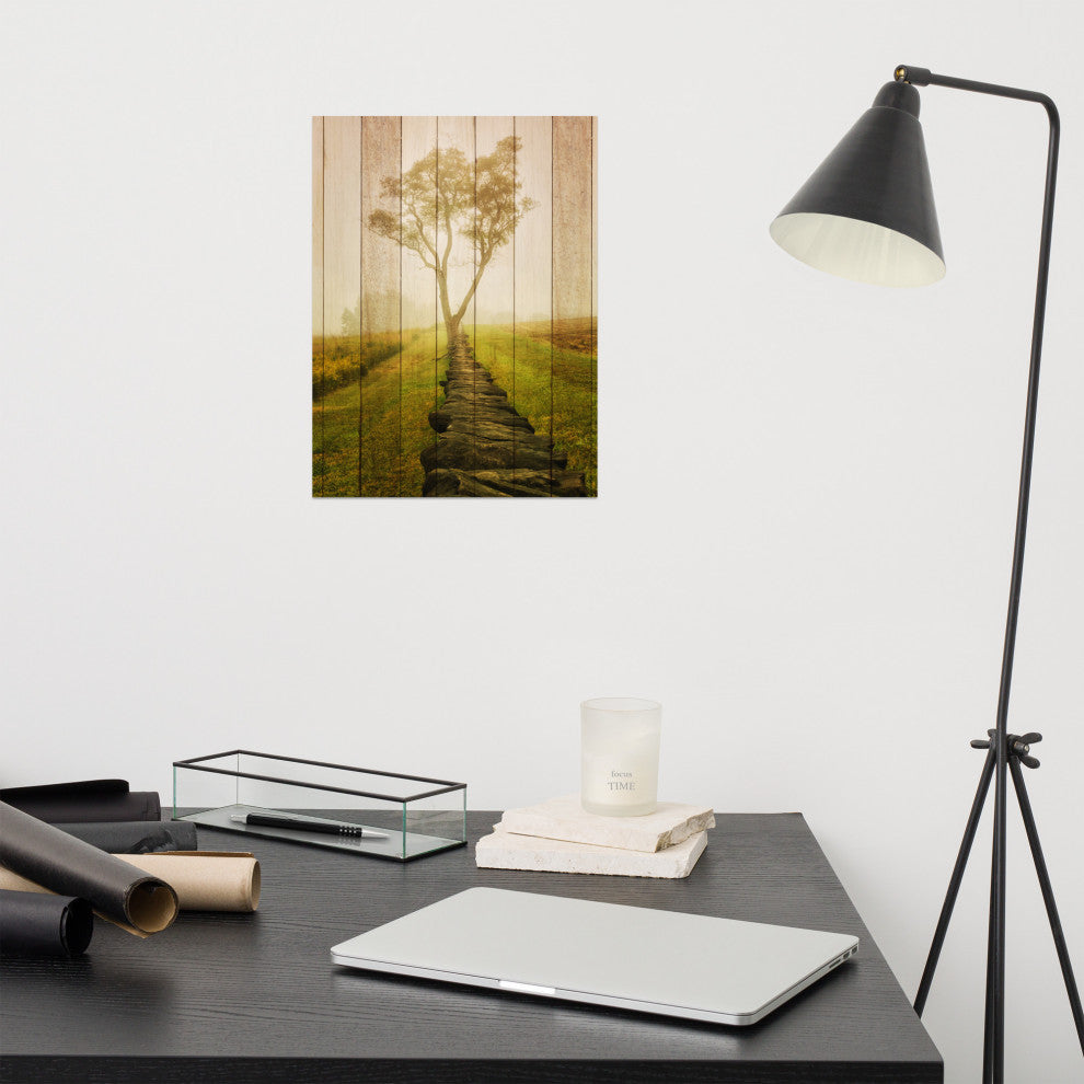 Faux Wood Calming Morning Landscape Photo Unframed Wall Art Prints, 12" X 16"