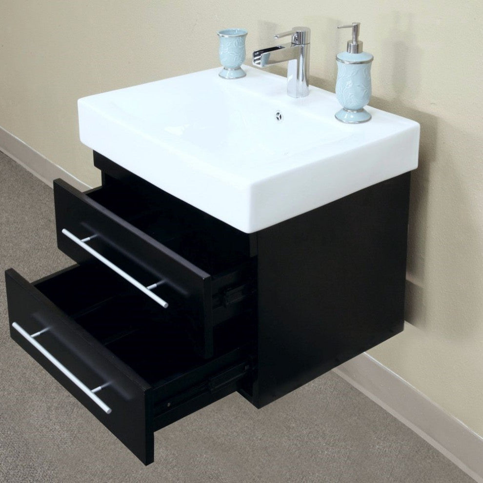 48.5" Double Wall Mount Style Sink Vanity, Wood, Black