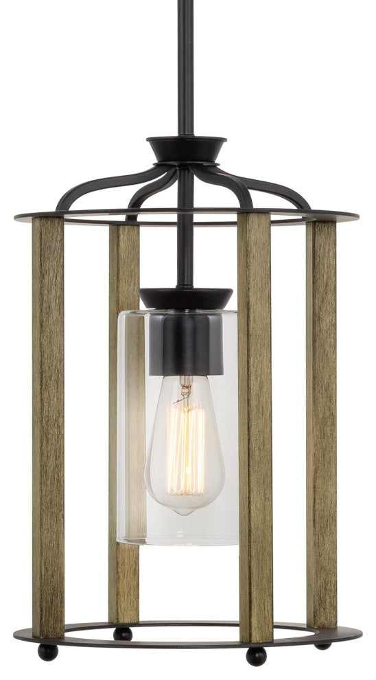 Kira Home Houston 15" Farmhouse Pendant Light, Cylinder Glass Shade, Smoked