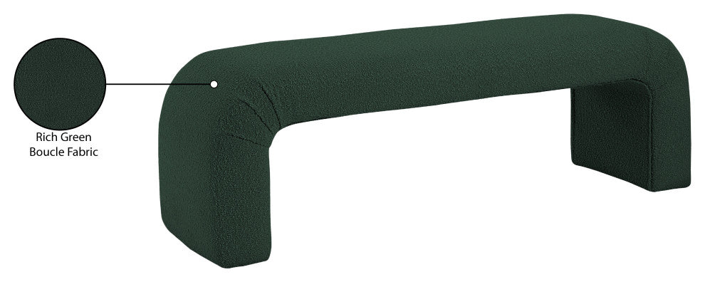 Niagara Boucle Fabric Upholstered Bench, Green, 52" Wide