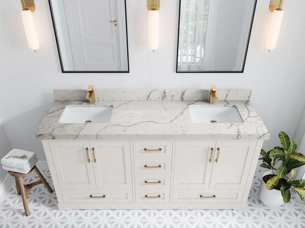 Boston 72" Double Sink Bath Vanity in Alabaster 2" Venatino Quartz