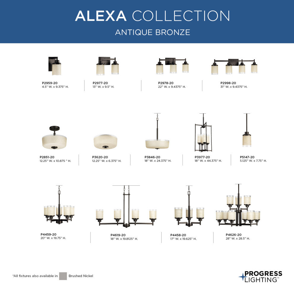 Alexa Collection 3-Light Chandelier, Antique Bronze