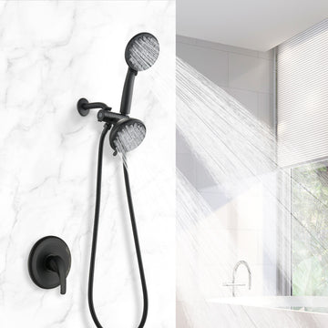 Dual 2-in-1 Shower System With Rain Shower Head and 7-Mode Hand Held Shower Head, Matte Black