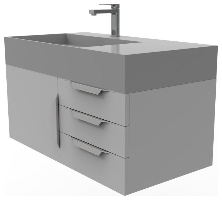 CastelloUSA Amazon 36" Wall Mount Vanity Set, Gray, Gray Top, Chrome Handles
