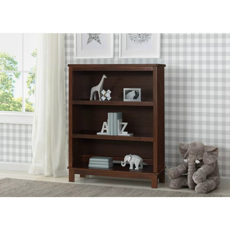 Traditional Bookcase, Pinewood Construction With Open Shelves, Walnut Espresso