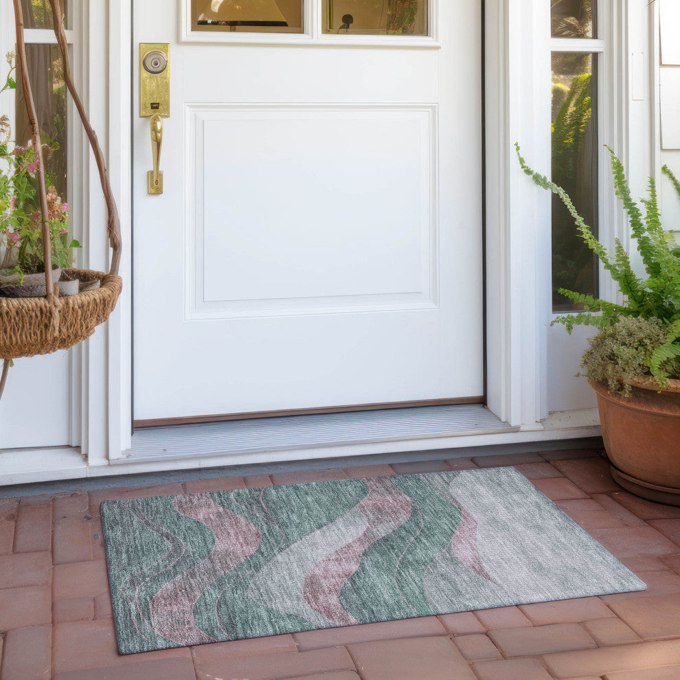 Machine Washable Indoor/Outdoor Chantille ACN1892 Sage 1'8" x 2'6" Rug