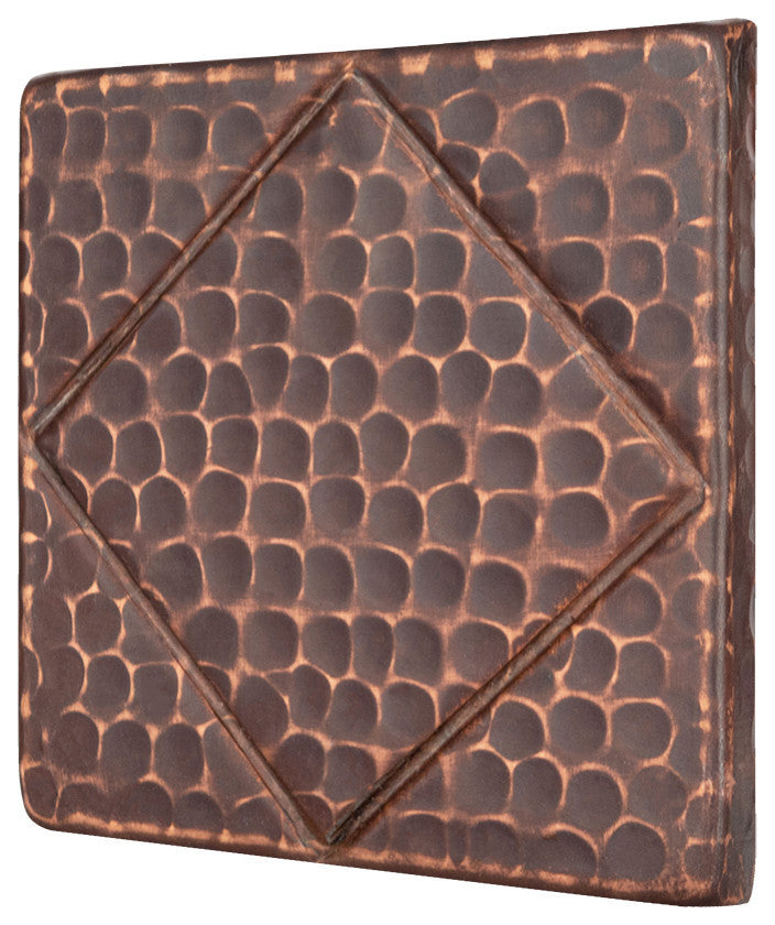 Hammered Copper Tile with Diamond Design, Set of 4