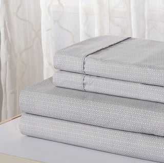 Bibb Home 4 Piece Printed Microfiber Sheet Set, Silver Diamond, Full