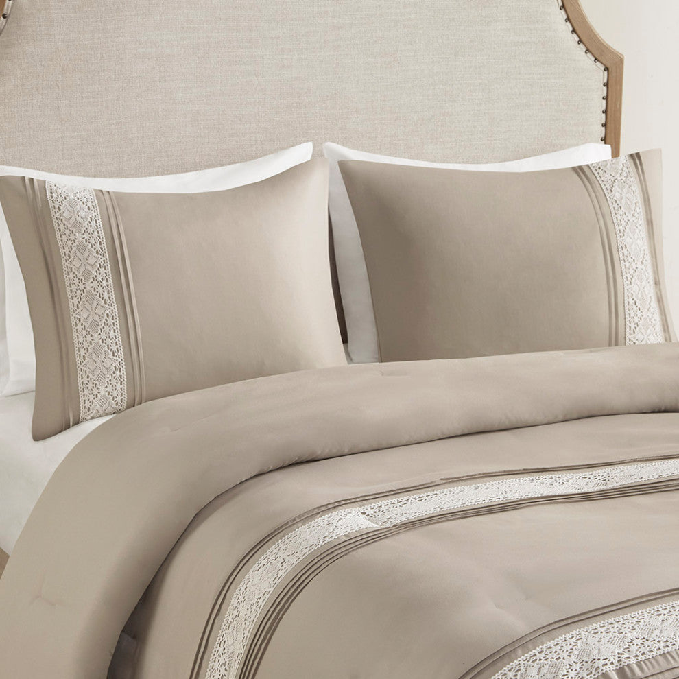 Madison Park Lacey 7 Piece Lace Trim Comforter Set With Throw Pillows