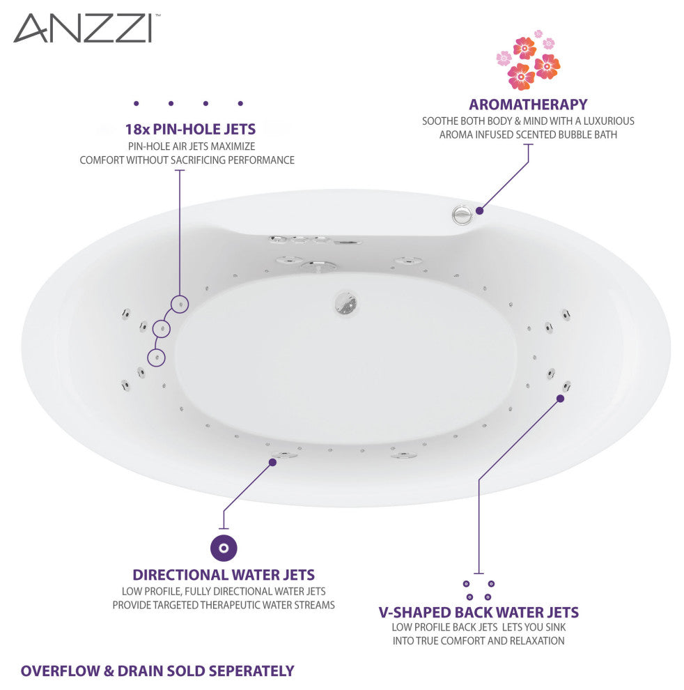 Heidi 5.7' Whirlpool and Air Freestanding Bath Tub, White