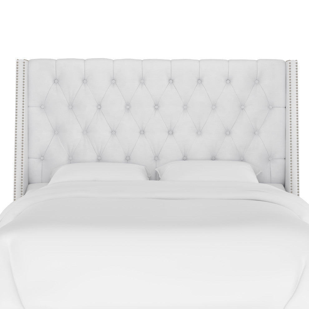 Williams Full Nail Button Wingback Headboard, Velvet White
