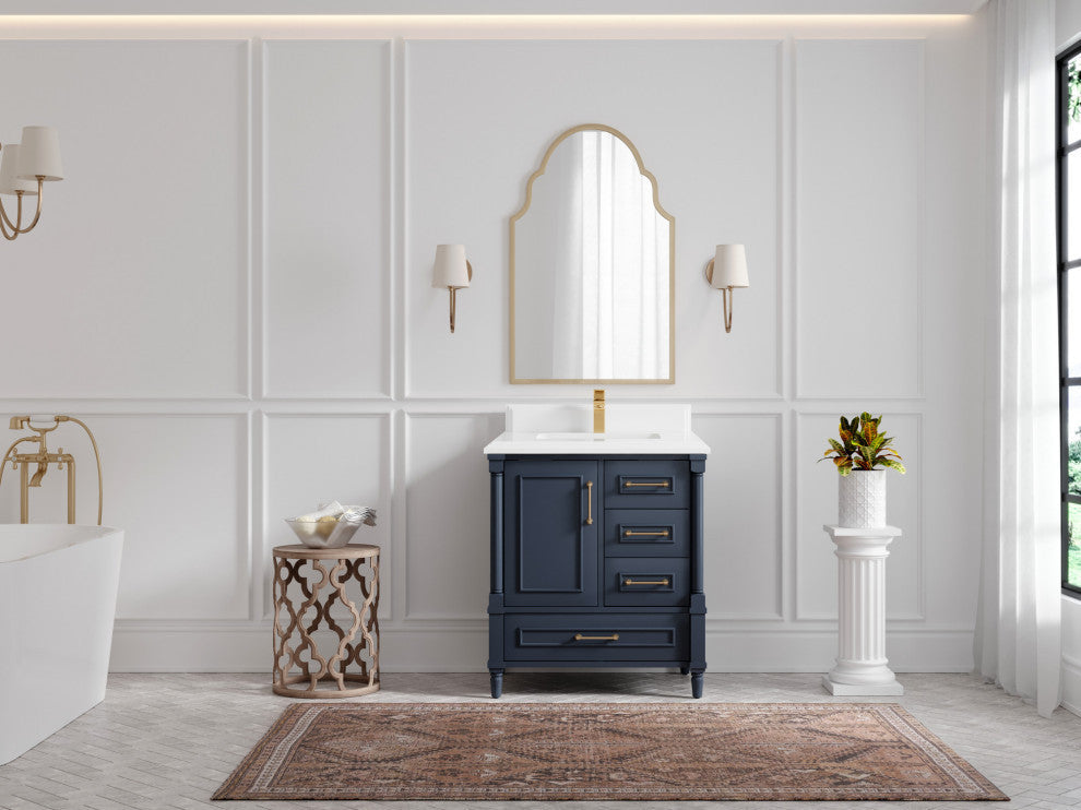 Aberdeen 30 Single Sink Bath Vanity in Hale Navy Blue  1.5" White Quartz