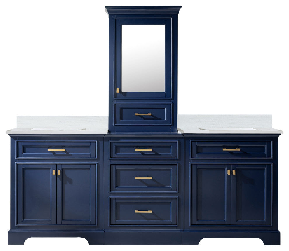 Milano Transitional Blue 96" Double Sink Bathroom Vanity Modular Set