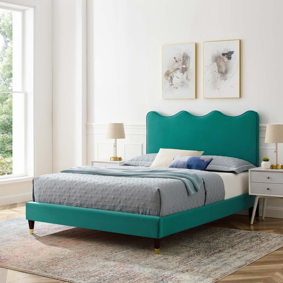 Current Performance Velvet King Platform Bed, Teal