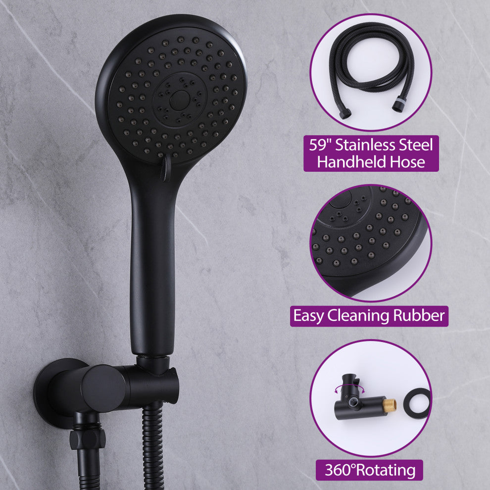 Pressure Balanced Shower Faucet with 3-Setting Handheld Shower, Matte Black