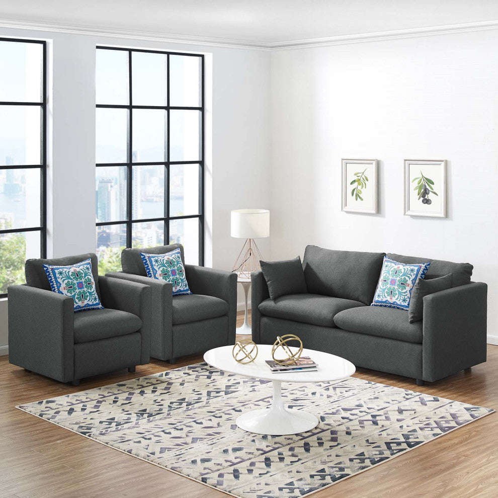 Armchair and Loveseat Sofa Set, Fabric, Gray, Modern, Lounge Hospitality