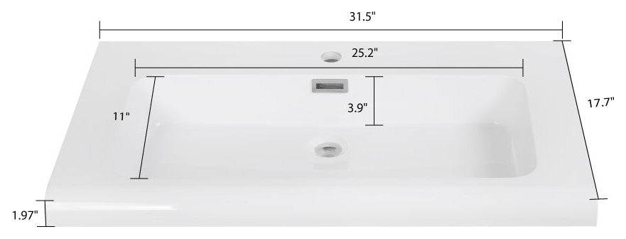 32" Solid Surface Resin Streamline K-1108-32 Vanity Top