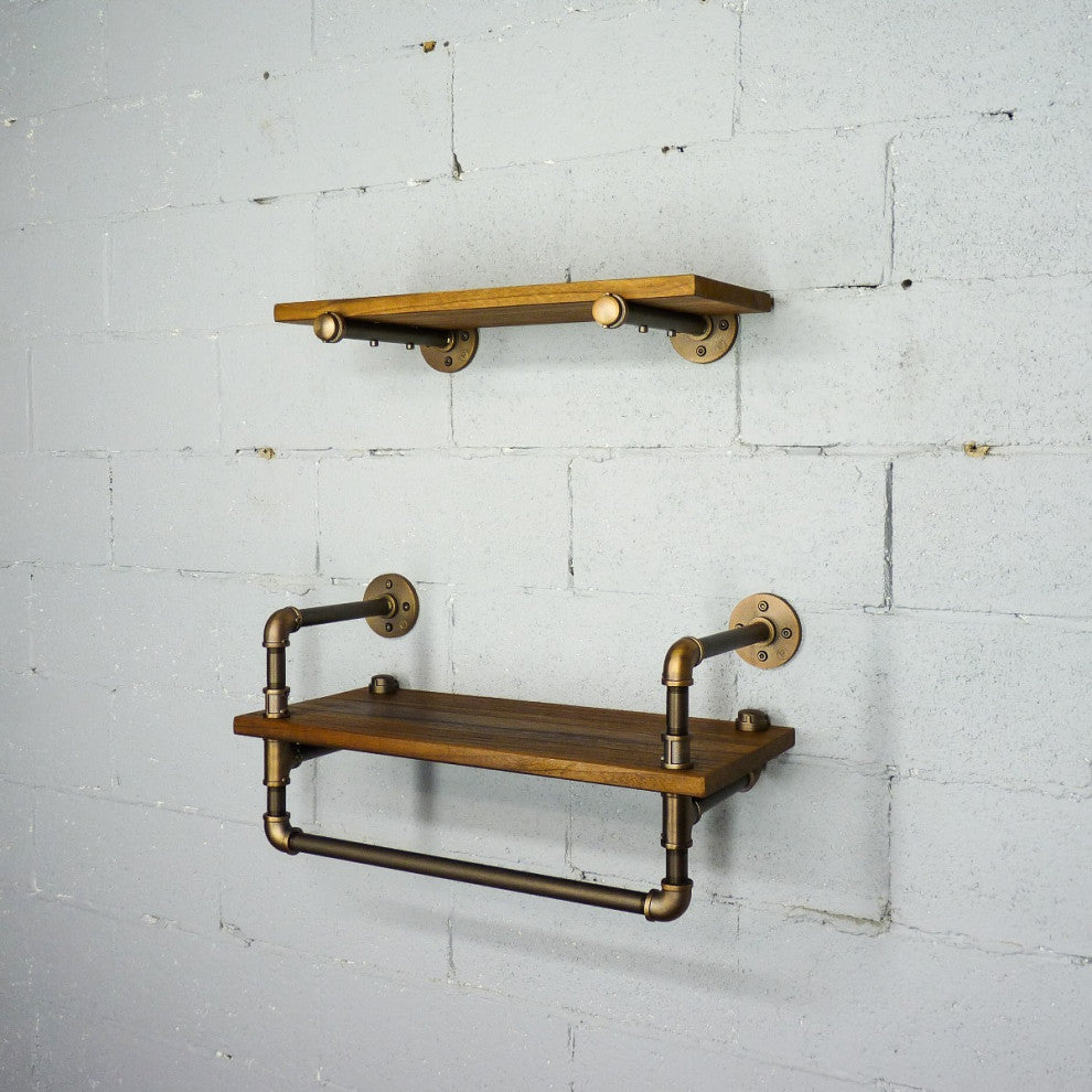 Austin Farmhouse Industrial 24" and 27" Wide 2-Piece Shelf Rack, Rustic Bronze