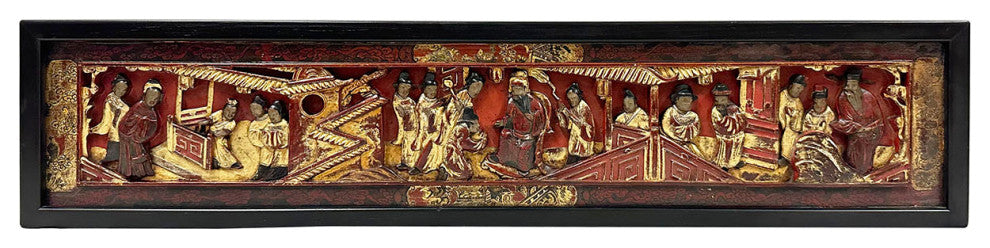Consigned Antique Chinese 3d Carving Wood Panel Hanging Architectural Element