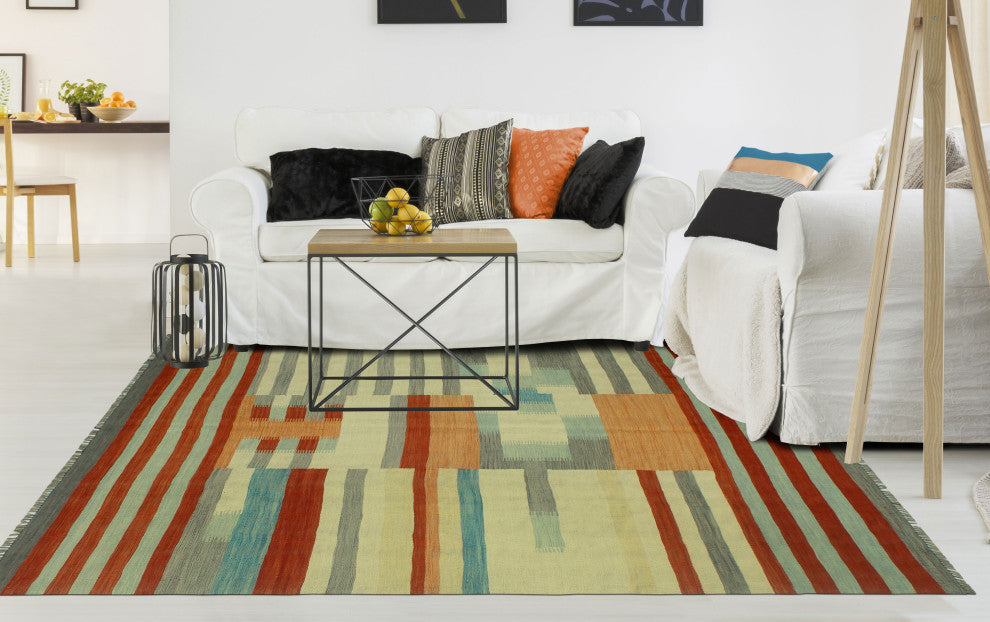 Winchester Kilim Zohreh Ivory/Light Green Rug, 6'3x9'8