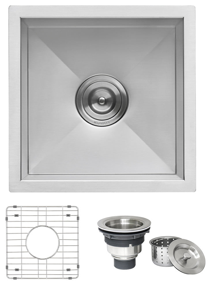 Ruvati RVH7115 15x15" 16 Gauge Zero Raduis Bar Prep Square Kitchen Sink