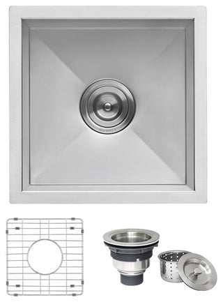 Ruvati RVH7115 15x15" 16 Gauge Zero Raduis Bar Prep Square Kitchen Sink