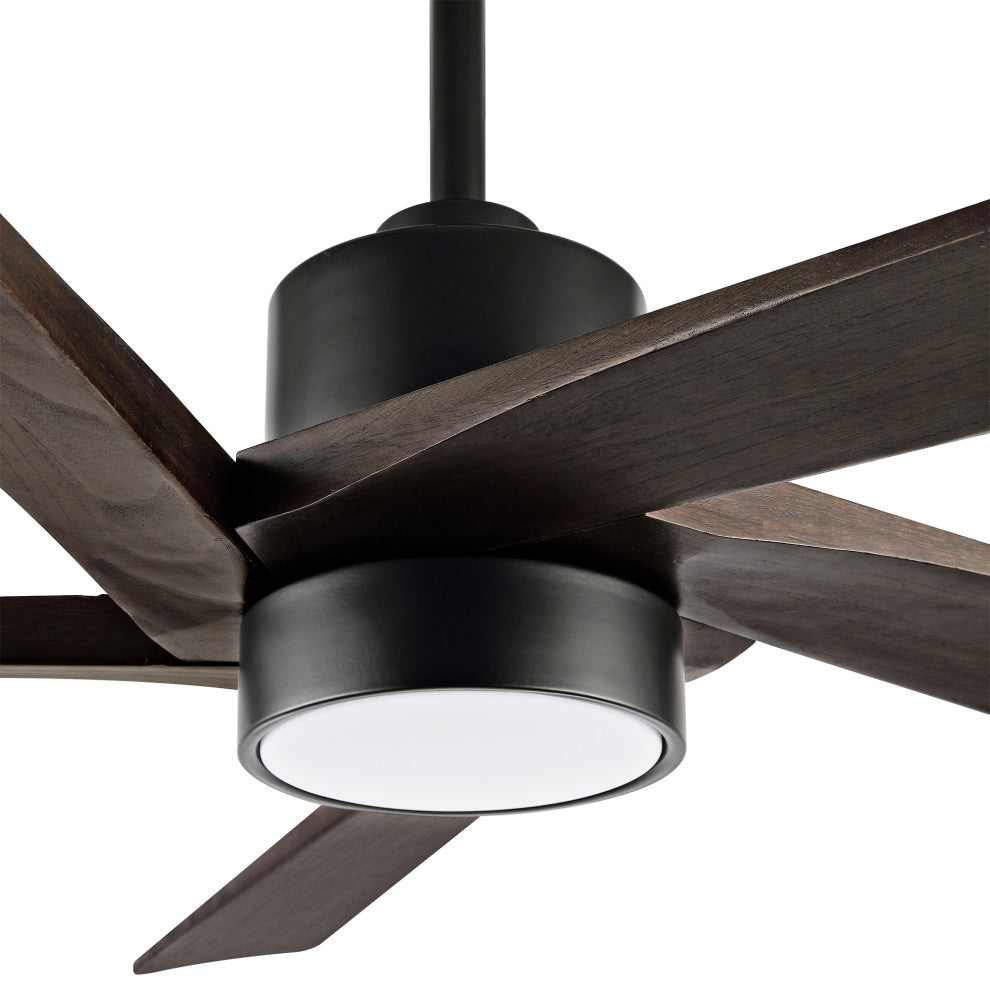54" Reversible 5-Blade LED Ceiling Fan With Remote and Light, Black/Walnut