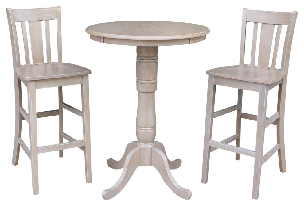 30" Round Pedestal Bar Height Table With 2 San Remo  Bar Height Stools