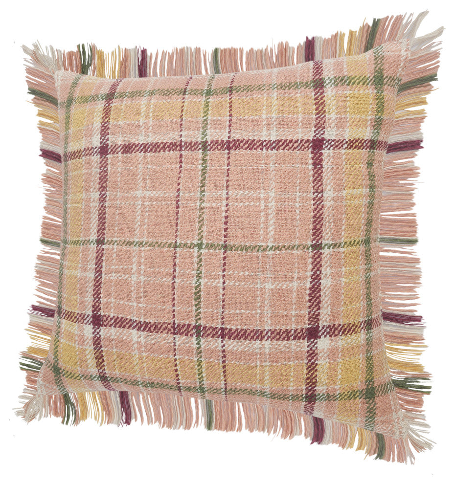 Berry Drew Plaid Throw Pillow with Fringe