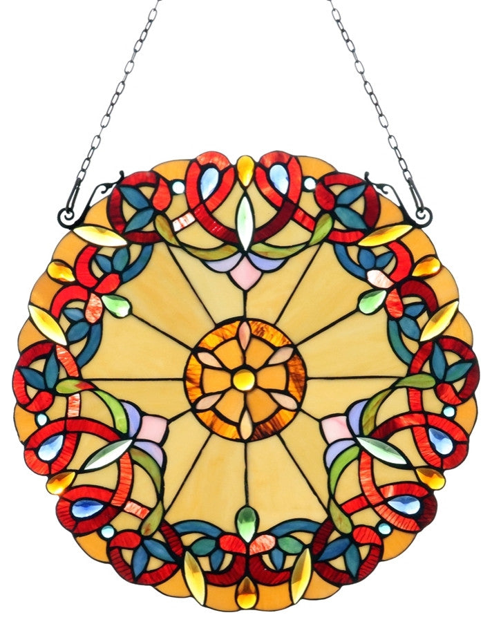 CHLOE Lighting CH3P019AV20-RND ADALEE Victorian Stained Glass Window Panel