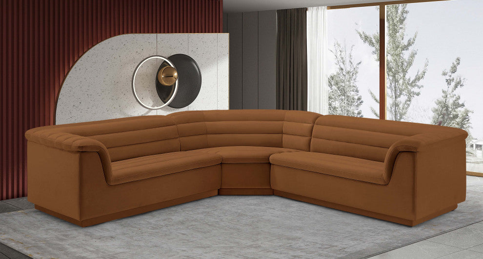 Cascade Upholstered Modular Sofa, Saddle, Velvet, Corner Sectional