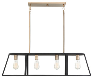 Chassis Four Light Island Pendant, Copper Brushed Brass / Matte Black
