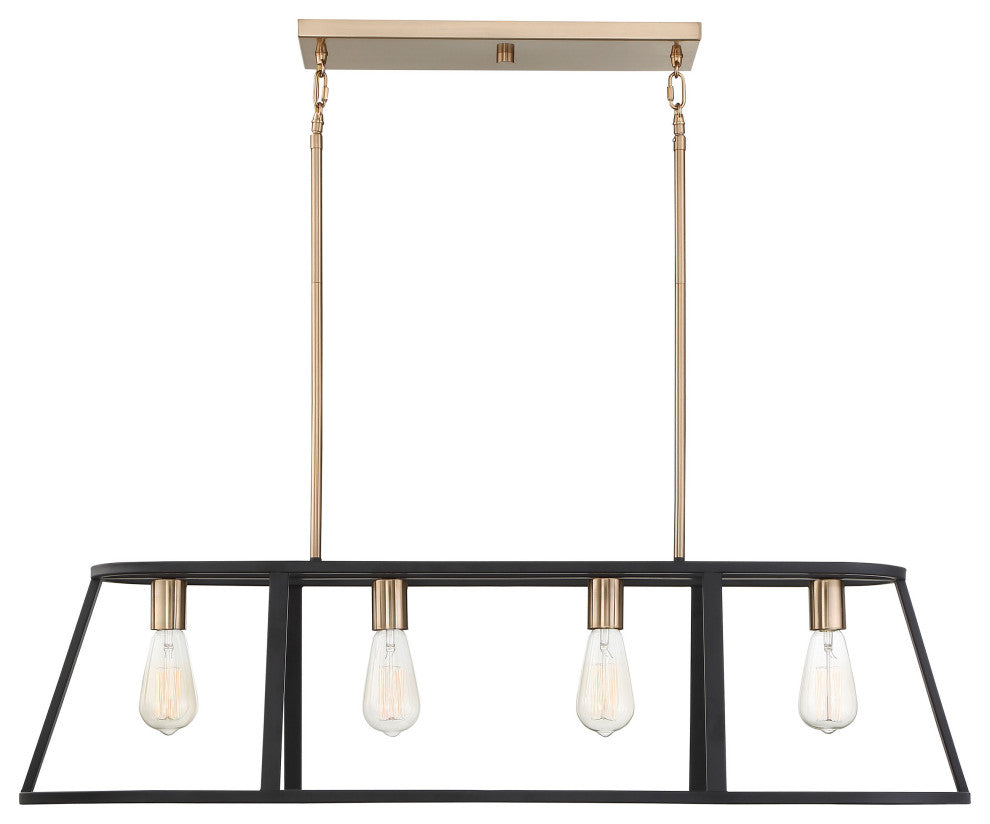 Chassis Four Light Island Pendant, Copper Brushed Brass / Matte Black