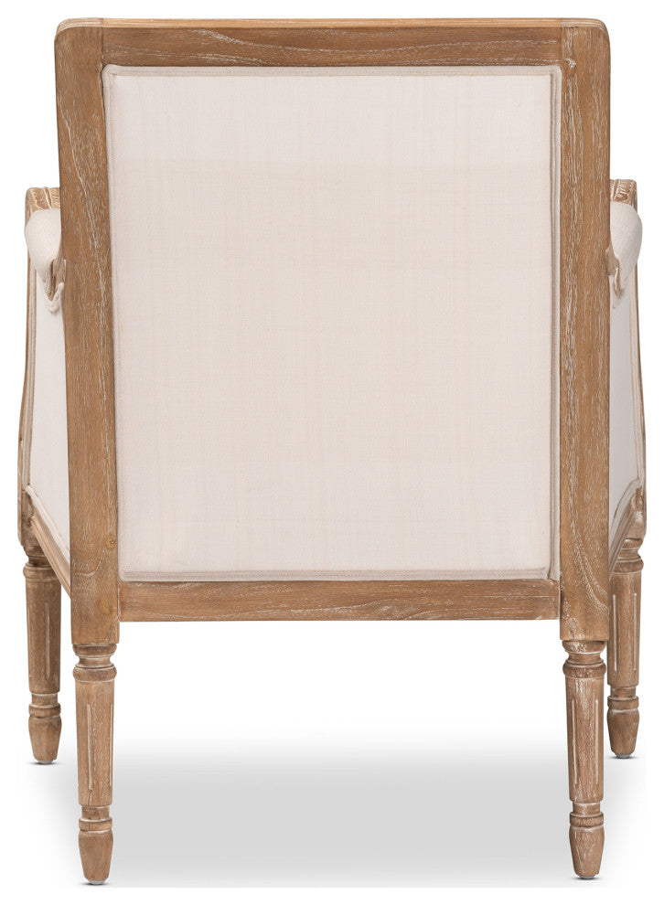 Baxton Studio Chavanon Wood & Light Beige Linen Traditional French Accent Chair