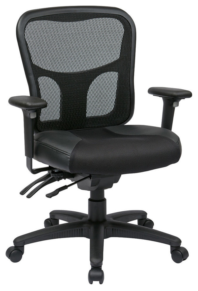 ProGrid High Back Manager Office Chair with Black Leather and Mesh Seat