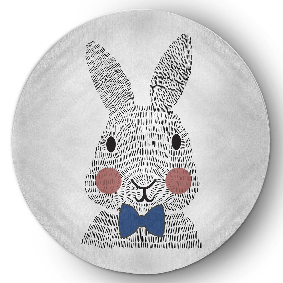 5' Round Bow-tie Bunny Easter Chenille Indoor/Outdoor Rug