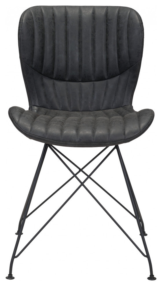 Set of Two Black Faux Leather Boho Chip Dining Chair