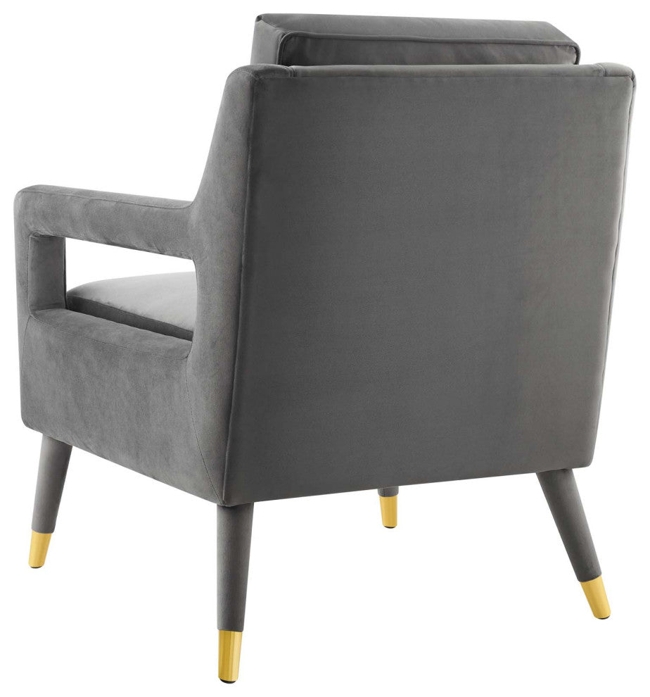 Modern Lounge Accent Side Chair Armchair, Velvet Fabric Wood, Grey Gray